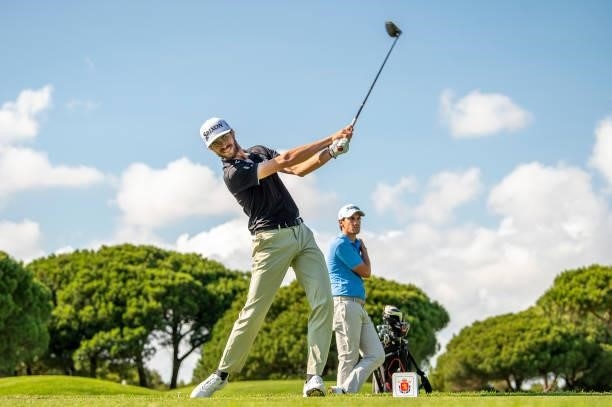 Lucas Vacarisas of Spain tees off on the sixteen hole during Day Two of the Challenge de Espana at Iberostar Real Club de Golf Novo Sancti Petri on...