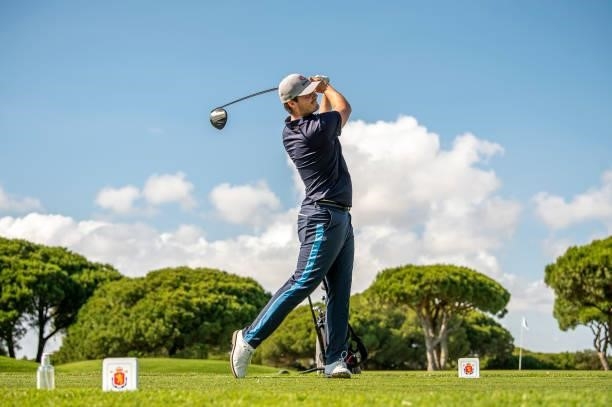 Kristian Krogh Johannessen of Norway tees off on the sixteen hole during Day Two of the Challenge de Espana at Iberostar Real Club de Golf Novo...