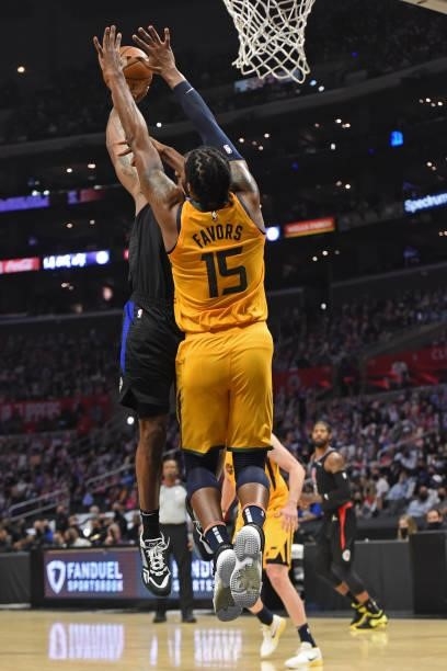 Kawhi Leonard of the LA Clippers dunks the ball against Derrick Favors of the Utah Jazz during Round 2, Game 4 of the 2021 NBA Playoffs on June 14,...