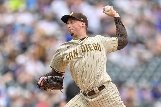 Blake Snell of the San Diego Padres pitches against the Colorado Rockies at Coors Field on June 16, 2021 in Denver, Colorado.