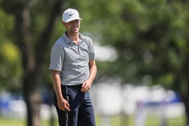 Taylor Moore looks on from the 9th green prior to the Wichita Open Benefitting KU Wichita Pediatrics at Crestview Country Club on June 16, 2021 in...