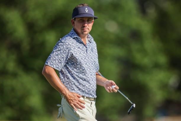 Paul Haley II looks on from the 18th Green prior to the Wichita Open Benefitting KU Wichita Pediatrics at Crestview Country Club on June 16, 2021 in...