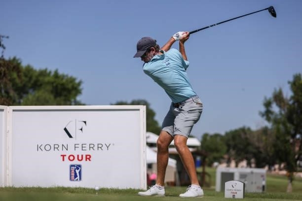 Ben Kohles plays his shot from the 10th Tee prior to the Wichita Open Benefitting KU Wichita Pediatrics at Crestview Country Club on June 16, 2021 in...