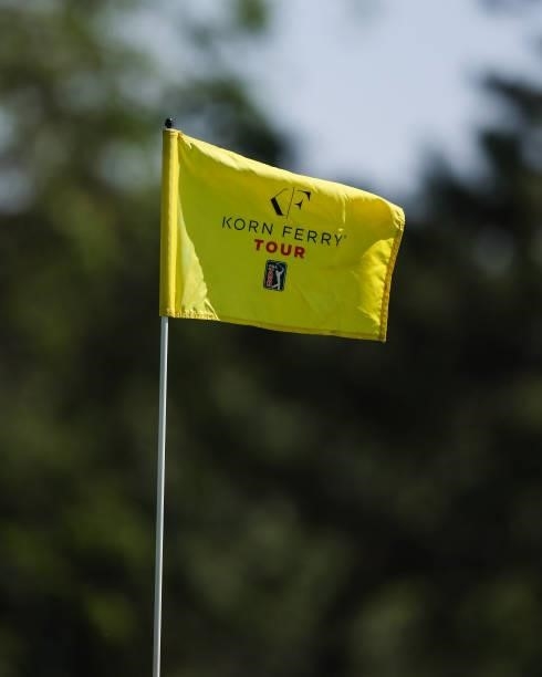 Korn Ferry Tour flag is seen on the 9th green prior to the Wichita Open Benefitting KU Wichita Pediatrics at Crestview Country Club on June 16, 2021...