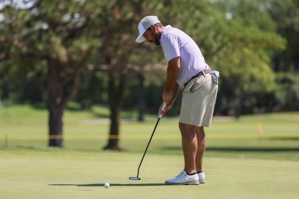 Roberto Diaz of Mexico putts on the 9th green prior to the Wichita Open Benefitting KU Wichita Pediatrics at Crestview Country Club on June 16, 2021...