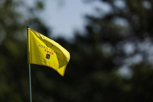 Korn Ferry Tour flag is seen on the 9th green prior to the Wichita Open Benefitting KU Wichita Pediatrics at Crestview Country Club on June 16, 2021...