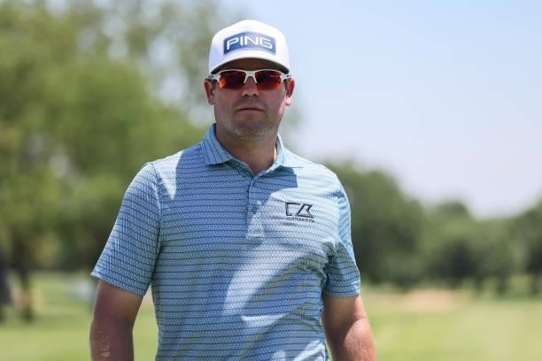 Alex Prugh looks on from the 1st Tee prior to the Wichita Open Benefitting KU Wichita Pediatrics at Crestview Country Club on June 16, 2021 in...