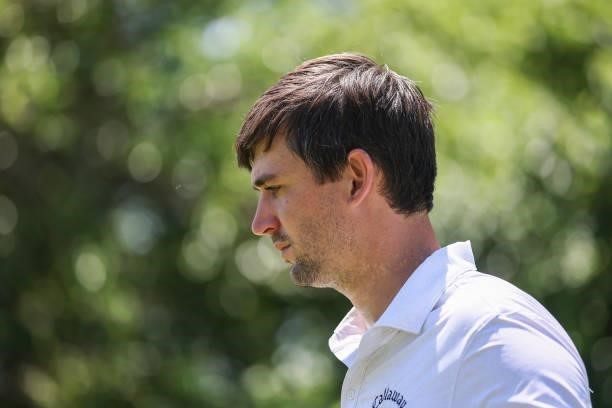 Ollie Schniederjans looks on from the 2nd Tee prior to the Wichita Open Benefitting KU Wichita Pediatrics at Crestview Country Club on June 16, 2021...