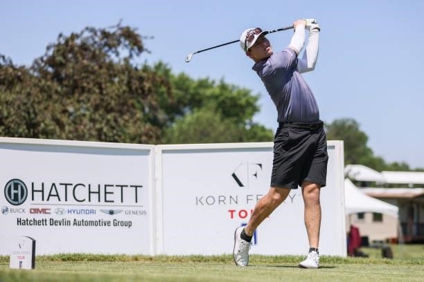 Max Greyserman plays his shot from the 10th Tee prior to the Wichita Open Benefitting KU Wichita Pediatrics at Crestview Country Club on June 16,...
