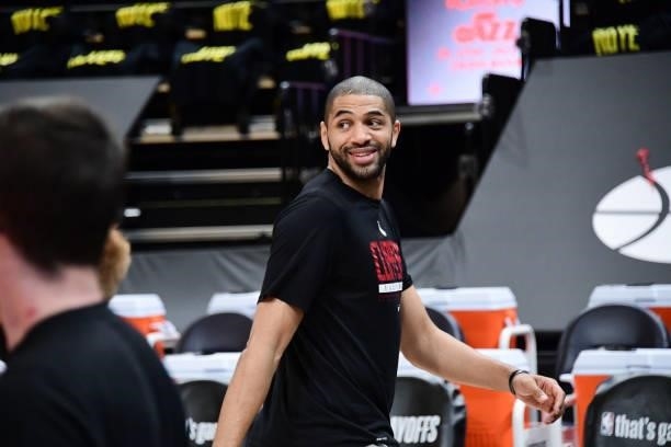 Nicolas Batum of the LA Clippers smiles before the game against the Utah Jazz during Round 2, Game 5 of the 2021 NBA Playoffs on June 16, 2021 at...