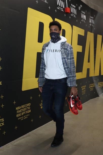 Juwan Morgan of the Utah Jazz arrives to the arena before the game against the LA Clippers during Round 2, Game 5 of the 2021 NBA Playoffs on June 16...