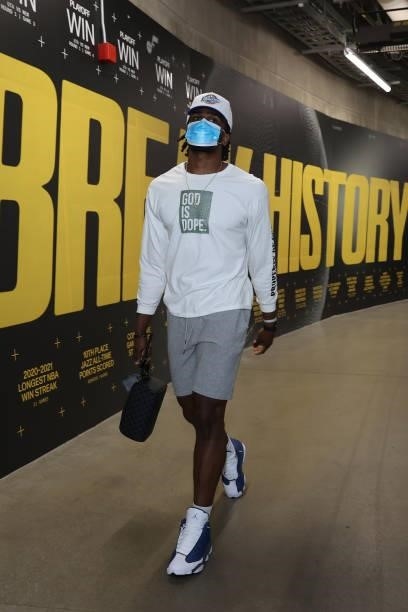 Jarrell Brantley of the Utah Jazz before the game against the LA Clippers during Round 2, Game 5 of the 2021 NBA Playoffs on June 16 1, 2021 at...