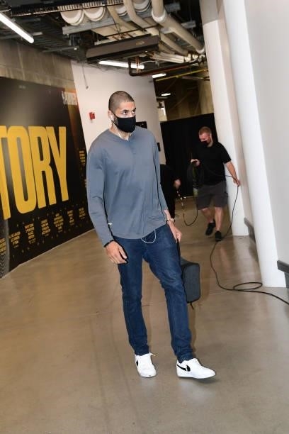 Nicolas Batum of the LA Clippers arrives to the arena before the game against the Utah Jazz during Round 2, Game 5 of the 2021 NBA Playoffs on June...