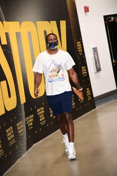 Patrick Patterson of the LA Clippers arrives to the arena before the game against the Utah Jazz during Round 2, Game 5 of the 2021 NBA Playoffs on...