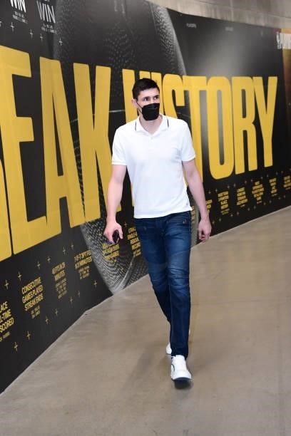 Ersan Ilyasova of the Utah Jazz arrives to the arena before the game against the LA Clippers during Round 2, Game 5 of the 2021 NBA Playoffs on June...