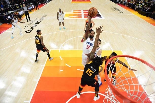 Paul George of the LA Clippers shoots the ball during the game against the Utah Jazz during Round 2, Game 5 of the 2021 NBA Playoffs on June 16, 2021...