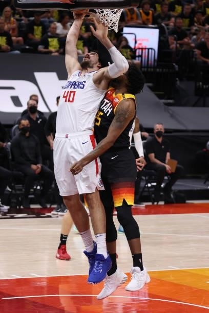 Ivica Zubac of the LA Clippers shoots the ball during the game against the Utah Jazz during Round 2, Game 5 of the 2021 NBA Playoffs on June 16, 2021...