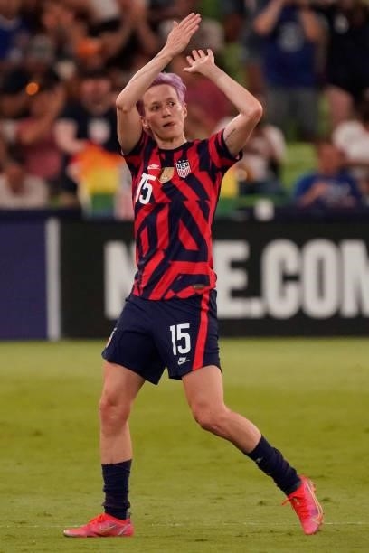 Megan Rapinoe of the United States waves to fans as she is substituted during the second half of their WNT Summer Series game against Nigeria at Q2...
