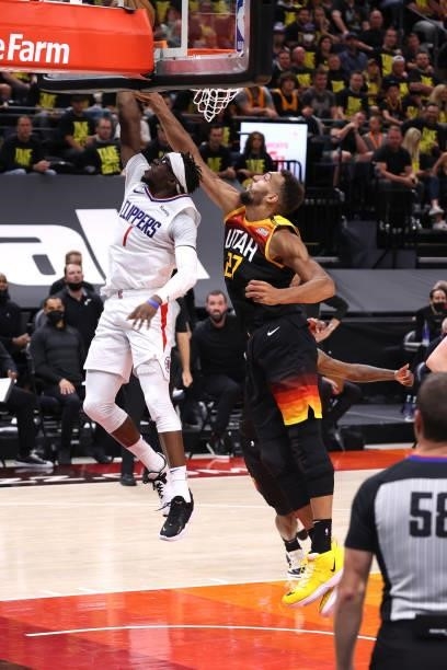 Reggie Jackson of the LA Clippers shoots the ball during the game against the Utah Jazz during Round 2, Game 5 of the 2021 NBA Playoffs on June 16,...
