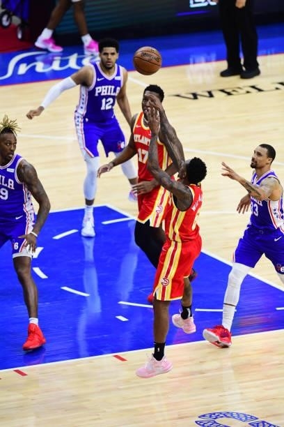 Lou Williams of the Atlanta Hawks shoots the ball against the Philadelphia 76ers in game 5 of the conference semifinals on June 16, 2021 at Wells...