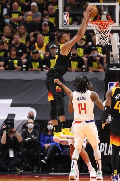 Rudy Gobert of the Utah Jazz dunks the ball against the LA Clippers during Round 2, Game 5 of the 2021 NBA Playoffs on June 16 1, 2021 at...