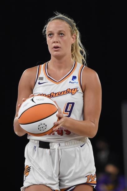 Sophie Cunningham of the Phoenix Mercury looks to shoot a free throw against the Los Angeles Sparks on June 16, 2021 at Los Angeles Convention Center...