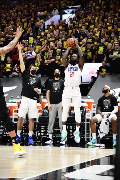 Patrick Beverley of the LA Clippers shoots the ball during the game against the Utah Jazz during Round 2, Game 5 of the 2021 NBA Playoffs on June 16,...