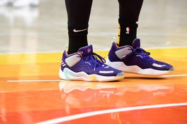The sneakers worn by Donovan Mitchell of the Utah Jazz during the game against the LA Clippers during Round 2, Game 5 of the 2021 NBA Playoffs on...