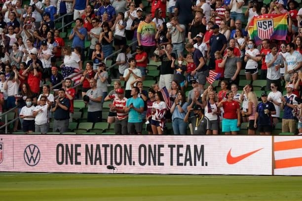 Fans watch as the United States take on Nigeria during the first half of their WNT Summer Series game at Q2 Stadium on June 16, 2021 in Austin, Texas.