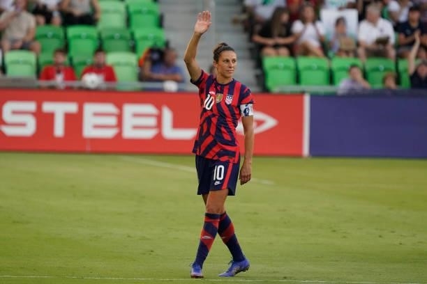 Carli Lloyd of the United States is honored before a WNT Summer Series game against Nigeria at Q2 Stadium on June 16, 2021 in Austin, Texas.