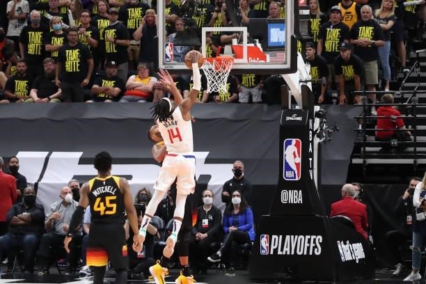 Terance Mann of the LA Clippers dunks the ball during the game against the Utah Jazz during Round 2, Game 5 of the 2021 NBA Playoffs on June 16, 2021...