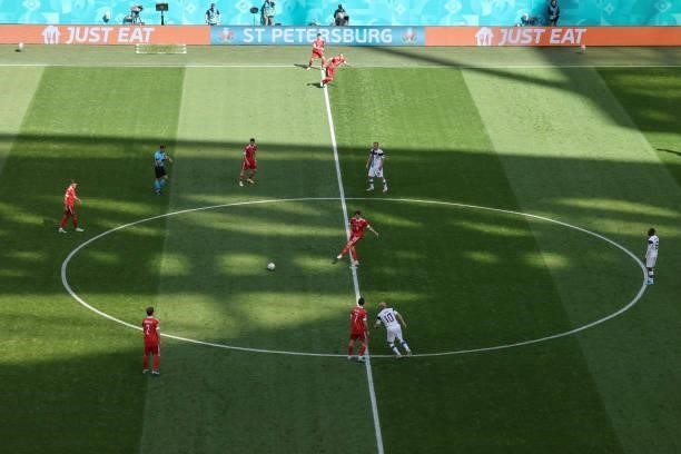 Kick-off moment during the UEFA Euro 2020 Championship Group B match between Finland and Russia at Saint Petersburg Stadium on June 16, 2021 in Saint...