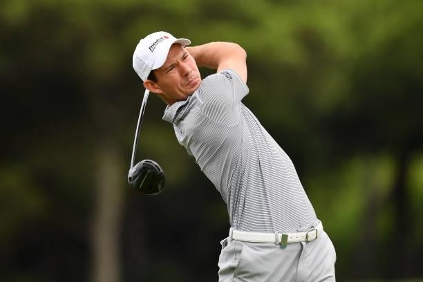 Jeremy Freiburghaus of Switzerland tees off on the second hole during Day Three of the Challenge de Espana at Iberostar Real Club de Golf Novo Sancti...