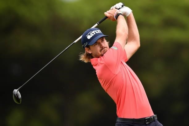 Christofer Blomstrand of Sweden tees off on the second hole during Day Three of the Challenge de Espana at Iberostar Real Club de Golf Novo Sancti...