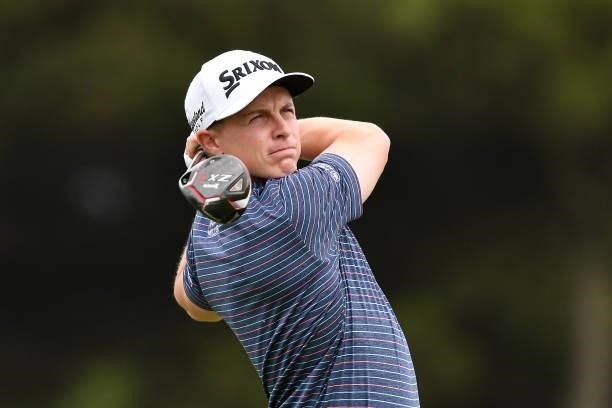 Conor Purcell of Ireland tees off on the second hole during Day Three of the Challenge de Espana at Iberostar Real Club de Golf Novo Sancti Petri on...