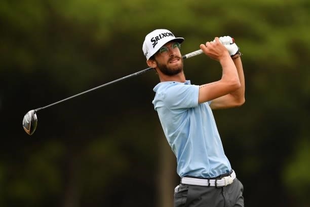 Lucas Vacarisas of Spain tees off on the second hole during Day Three of the Challenge de Espana at Iberostar Real Club de Golf Novo Sancti Petri on...