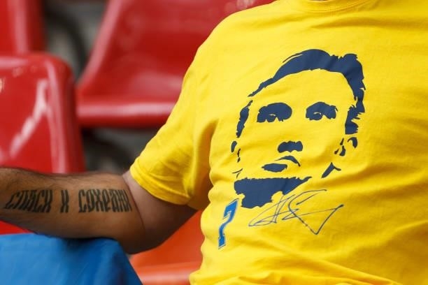 Supporter of Ukraine with a Shirt of the number 7 is seen prior to the UEFA Euro 2020 Championship Group C match between Ukraine and North Macedonia...
