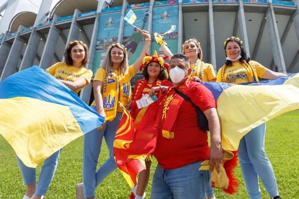 Supporters of Ukraine and North Macedonia are seen prior to the UEFA Euro 2020 Championship Group C match between Ukraine and North Macedonia at...
