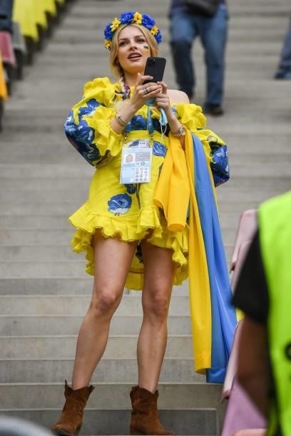 Ukraine supporter looks on before the UEFA EURO 2020 Group C football match between Ukraine and North Macedonia at the National Arena in Bucharest on...