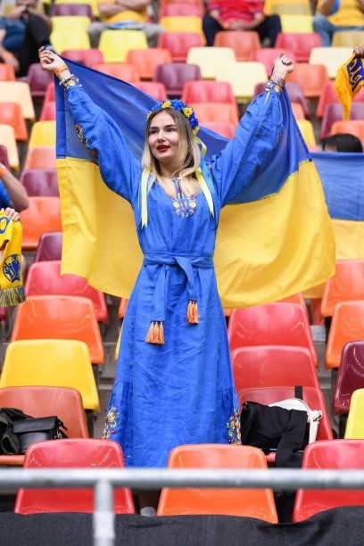 Supporter of Ukraine is seen prior to the UEFA Euro 2020 Championship Group C match between Ukraine and North Macedonia at National Arena on June 17,...