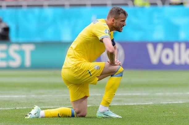 Andriy Yarmolenko of Ukraine on the ground during the UEFA Euro 2020 Championship Group C match between Ukraine and North Macedonia at National Arena...