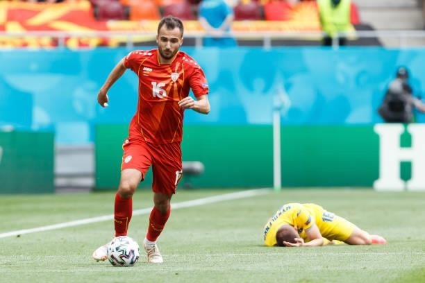 Boban Nikolov of North Macedonia controls the ball during the UEFA Euro 2020 Championship Group C match between Ukraine and North Macedonia at...