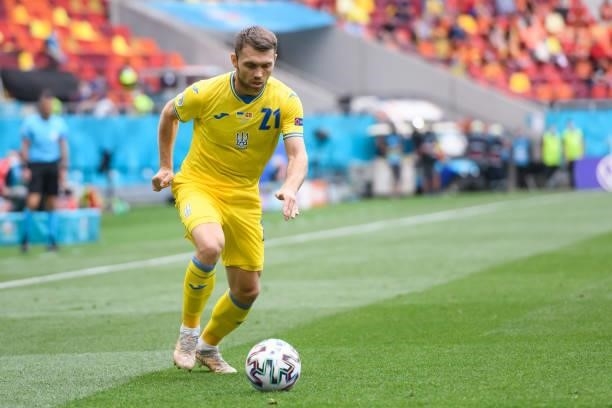 Oleksandr Karavaev of Ukraine controls the ball during the UEFA Euro 2020 Championship Group C match between Ukraine and North Macedonia at National...