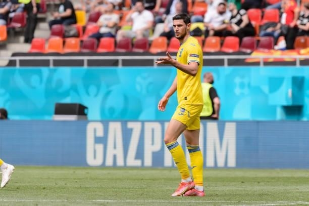 Roman Yaremchuk of Ukraine gestures during the UEFA Euro 2020 Championship Group C match between Ukraine and North Macedonia at National Arena on...