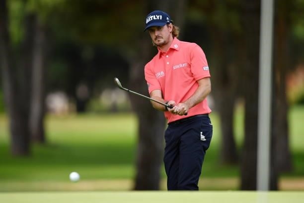Christofer Blomstrand of Sweden plays his second shot on the twelfth hole during Day Three of the Challenge de Espana at Iberostar Real Club de Golf...