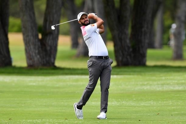 Santiago Tarrio of Spain plays his second shot on the sixteen hole during Day Three of the Challenge de Espana at Iberostar Real Club de Golf Novo...