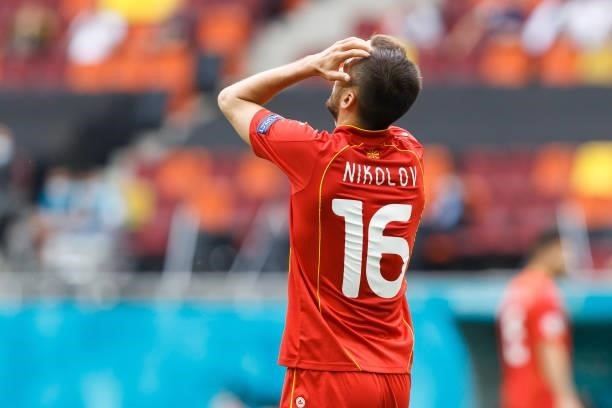 Boban Nikolov of North Macedonia looks dejected during the UEFA Euro 2020 Championship Group C match between Ukraine and North Macedonia at National...