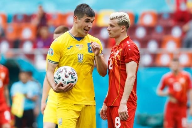 Ruslan Malinovskyi of Ukraine gestures during the UEFA Euro 2020 Championship Group C match between Ukraine and North Macedonia at National Arena on...