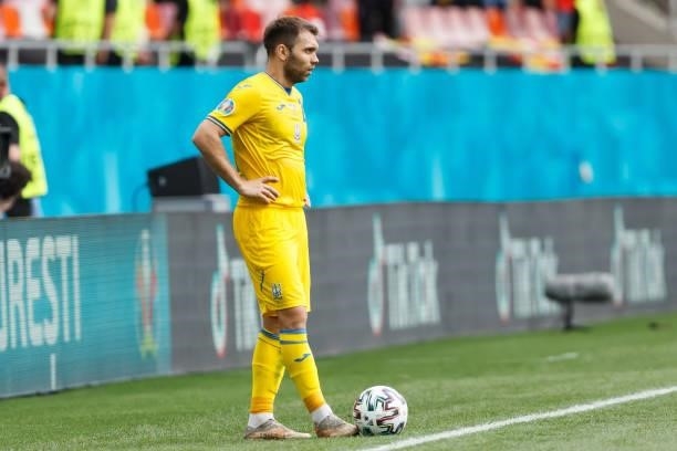 Oleksandr Karavaev of Ukraine looks on during the UEFA Euro 2020 Championship Group C match between Ukraine and North Macedonia at National Arena on...