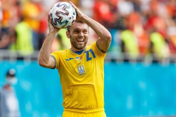 Oleksandr Karavaev of Ukraine throw-in during the UEFA Euro 2020 Championship Group C match between Ukraine and North Macedonia at National Arena on...